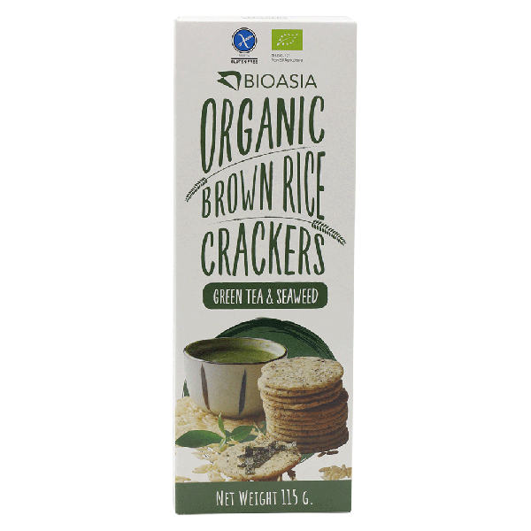 แครกเกอร์ข้าวกล้องชาเขียวผสมสาหร่าย Organic 115 g